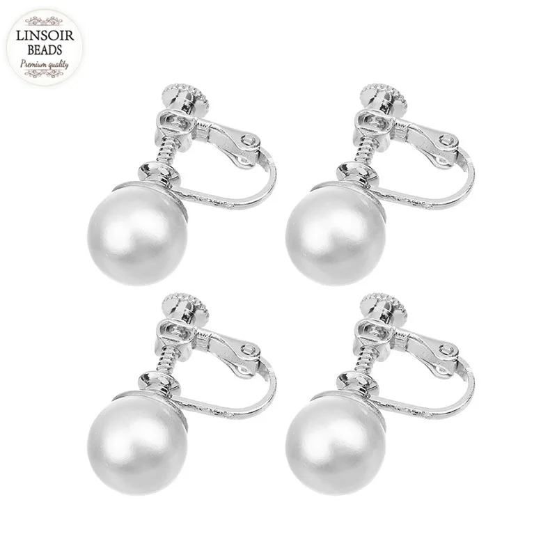 Клипса для ушей с имитацией жемчуга медная золотистая/серебристая 10 мм |