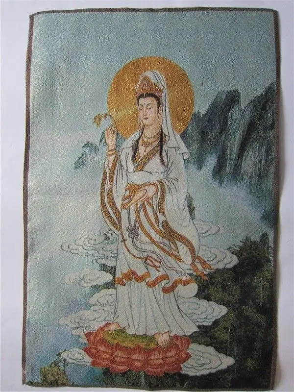 

35.4"China tibetan silk embroidered thangka tibet buddha south sea Kwan-yin