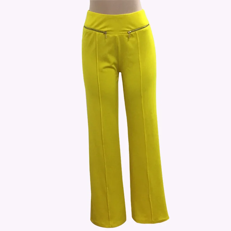 Сплошной цвет молнии отделкой прямые брюки талии|straight trousers|colorful trouserzipper trousers |