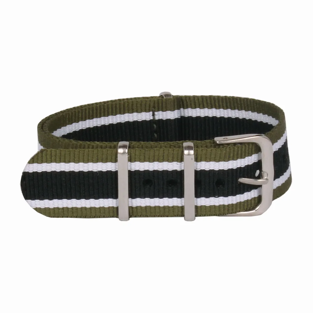 

18mm Nato Cambo Green White Stripe Casual Nylon Military Fabric Woven Watch watchband Strap Band Buckle belt 18 mm Girl Women
