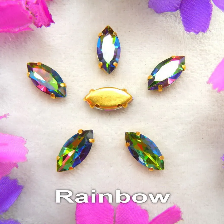 A10 Rainbow AB цвета золотой коготь настройки 8 размеров конский глаз Navette маркиза стекло Кристалл пришить Стразы Бисер для одежды аксессуары diy - Цвет: A10 Rainbow