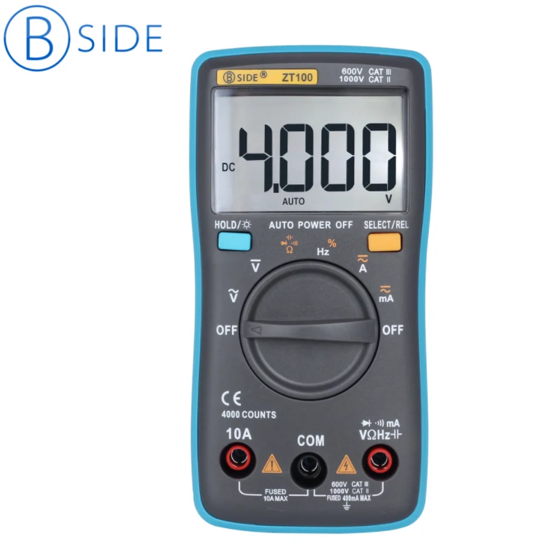 

BSIDE ZT100 Digital Multimeter 4000 counts Back light AC/DC 0.1uA Ammeter Voltage Voltmeter Ohm tester Frequency Diode meter DMM