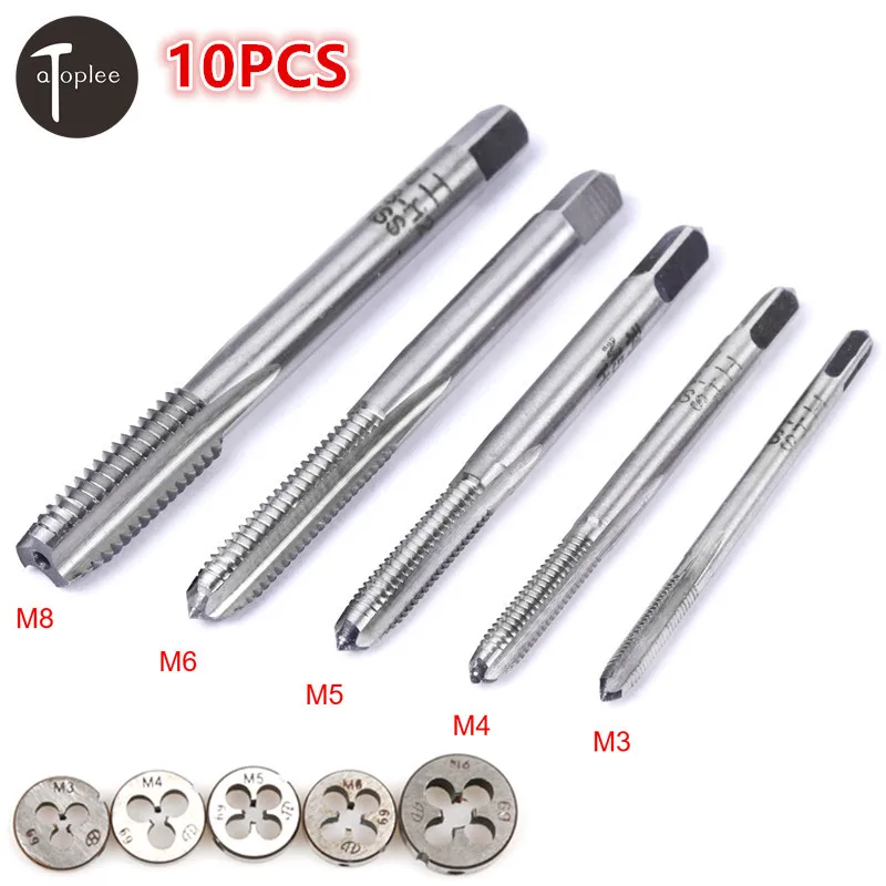 

10PCS/set HSS M3,M4,M5,M6,M8 Machine Spiral Point Straight Fluted Screw Thread Metric Plug Hand Tap With Thread Die