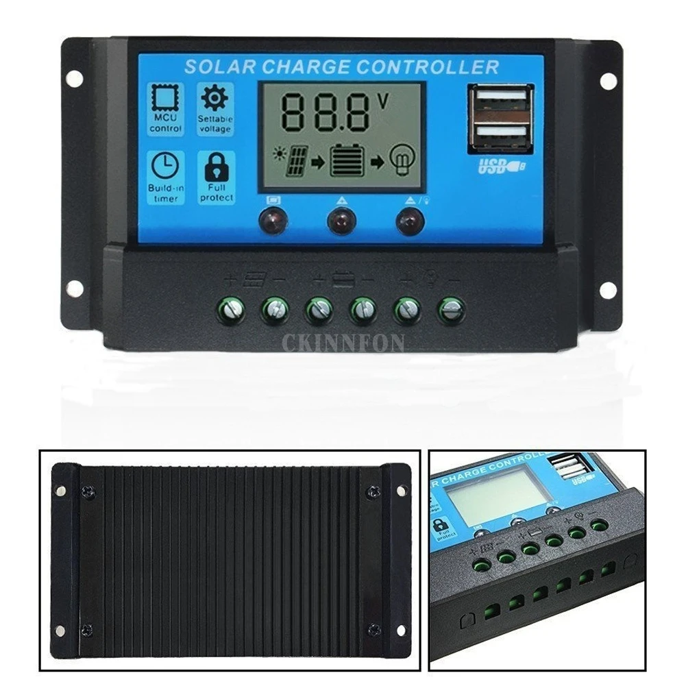 

DHL 100PCS 24V 12V LCD Auto Solar Panel Battery Charge Controller 30A 20A 10A PWM LCD Display Solar Collector Regulator