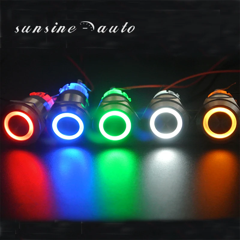 

19mm 12V Latching Pushbutton Switch SPDT Silver Stainless Steel Shell with Blue Red Green LED Ring for 3/4" Mounting Hole