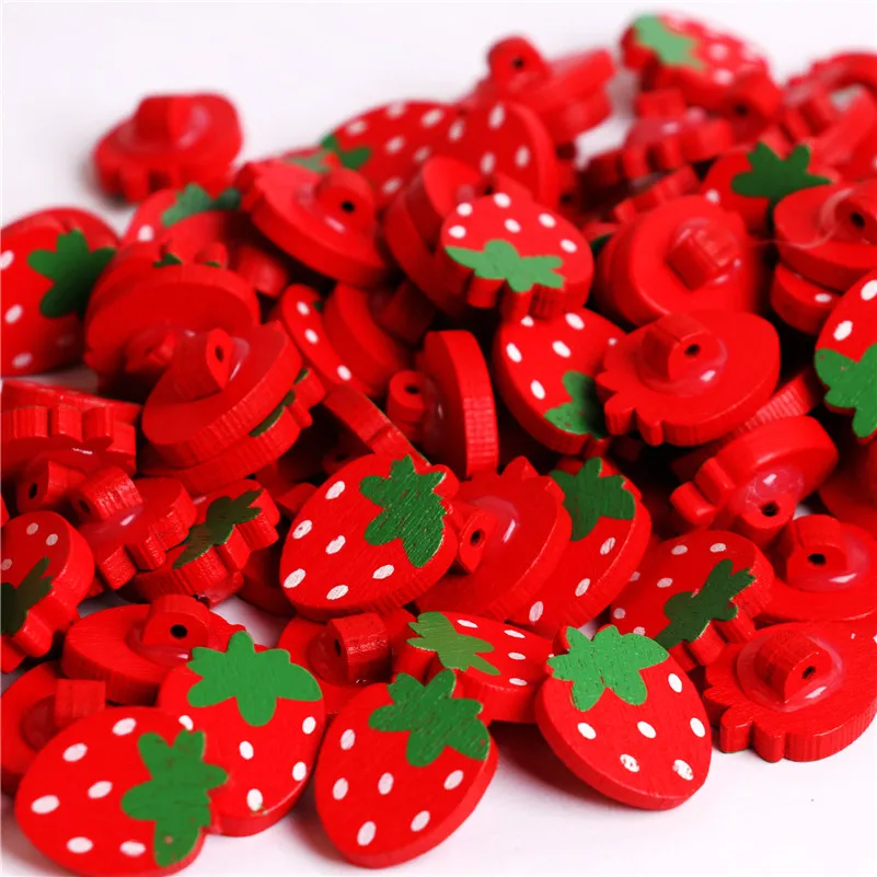 1 Holes 50pcs Strawberry Wood Buttons Natural Red Color 22*17mm Accessories For Clothing Baby Pullover Sewing Pattern Wholesale | Дом и сад