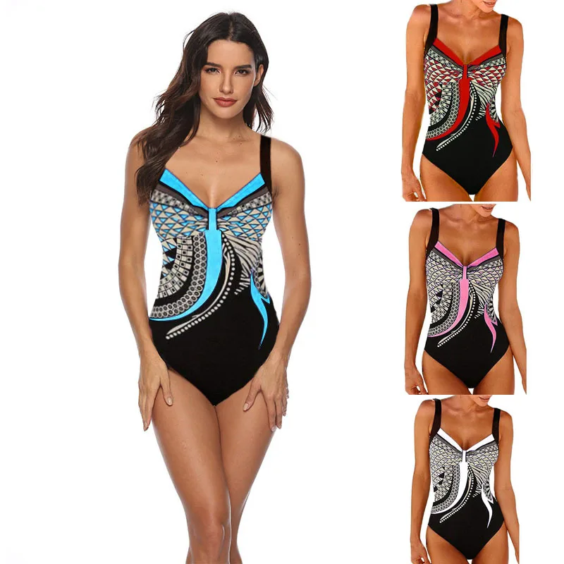 

2019 One Piece Swimsuit Swimwear Women Swimming Suit Plus Size Beach Wear Lady Push Up Bathing Suits Sexy Vintage Retro S-2XL