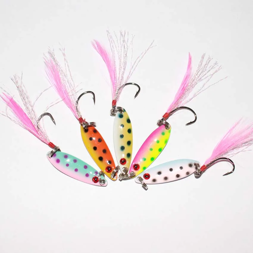 wholesale lure high quality 3g3.5cm spoon bait 150pcs/lot fishing blade lure spinner bait single hook mixed color jigging lure enlarge