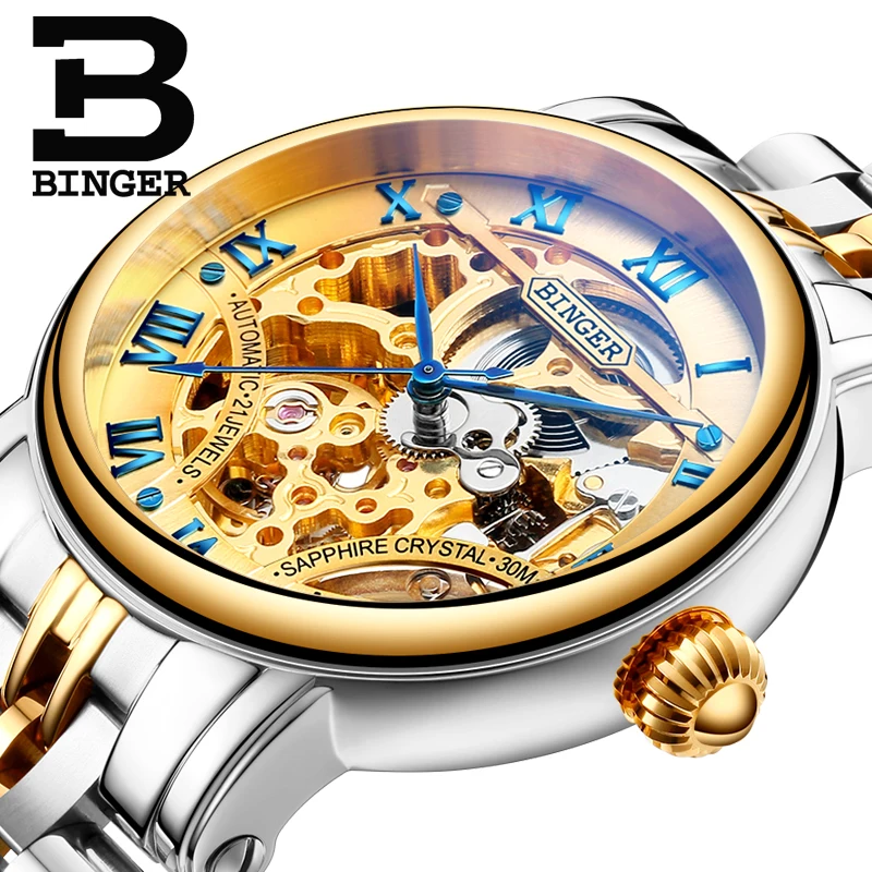 

Оригинальные Роскошные Брендовые мужские часы BINGER, механические автоматические часы из нержавеющей стали, полые водонепроницаемые мужски...