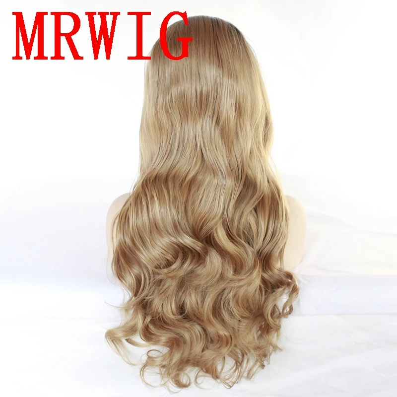 Парик MRWIG длинный волнистый черный Омбре блонд 27 # синтетический бесклеевой