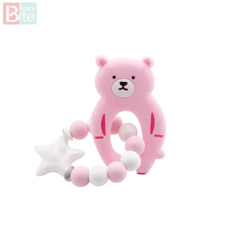 Pink Bear Укусы 1 шт. детский силиконовый Прорезыватель для зубов из бусин пищевой Прорезыватель зубов "медведь" для DIY Детские ювелирные изделия браслет погремушка игрушки детские товары - Color: Pink Bear