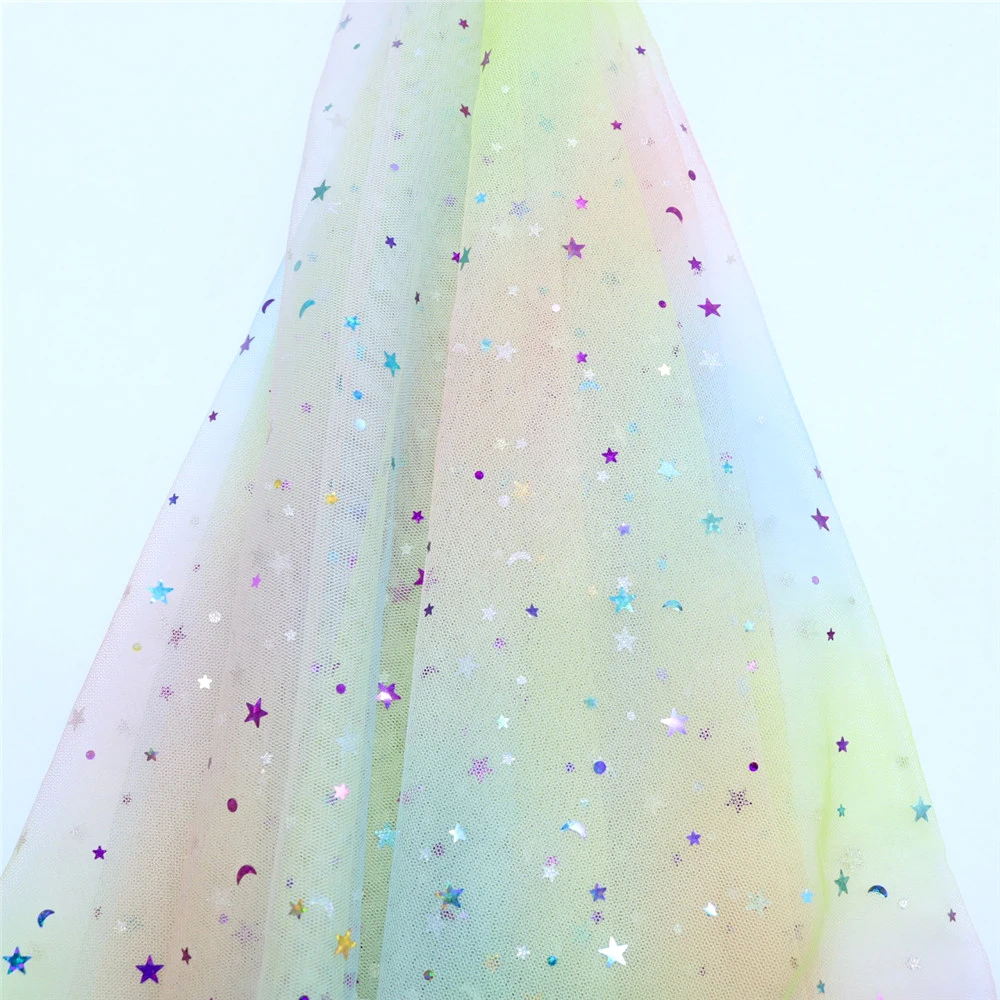 5m/lot 1.5m Width Rainbow Moon&star&love Heart Mesh Fabric Gauze Tulle Tissue Kids Tutu Dress Fabric DIY Sewing Accessories