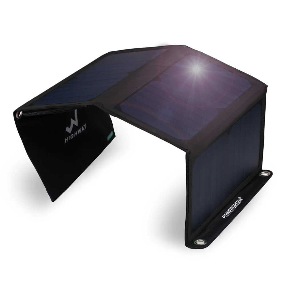 

PowerGreen Portable Solar Charger 21W 5V 2A SUNPOWER Foldable Solar Panel Power Bank for Mobile Phones