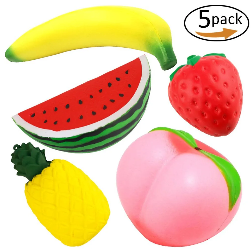 5 шт. в упаковке Детские антистрессовые игрушки фруктовая серия Kawaii сжимаемые Jumbo