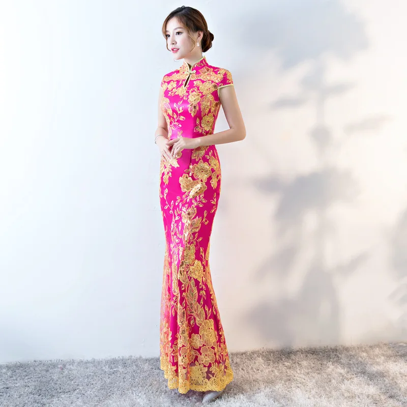 Новое китайское традиционное платье женское тонкое Cheongsam вышивка блестками современные восточные длинные Qipao вечерние платья