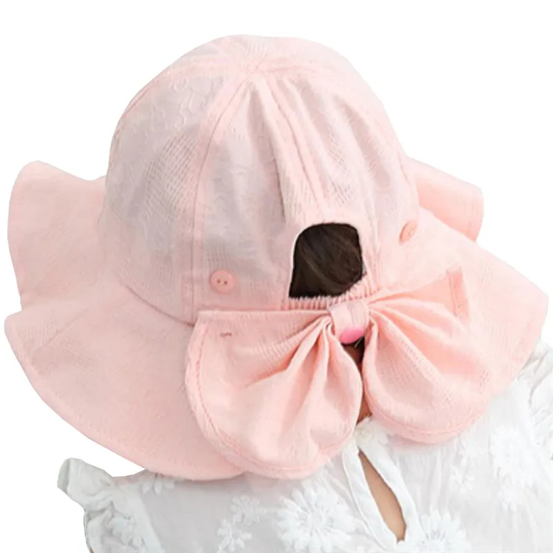 New Baby Summer Hat Outdoor Girl Sun with Bowknot Cotton Caps Children Beach Big Brim Kids Bucket Cap | Детская одежда и обувь