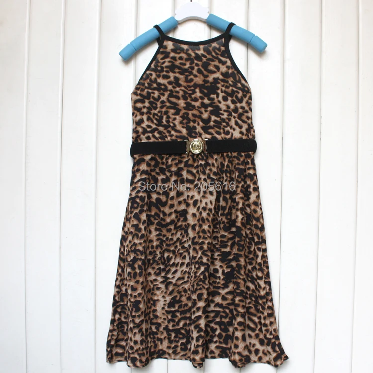 Новое летнее длинное леопардовое платье без рукавов с поясом/Модный комплект