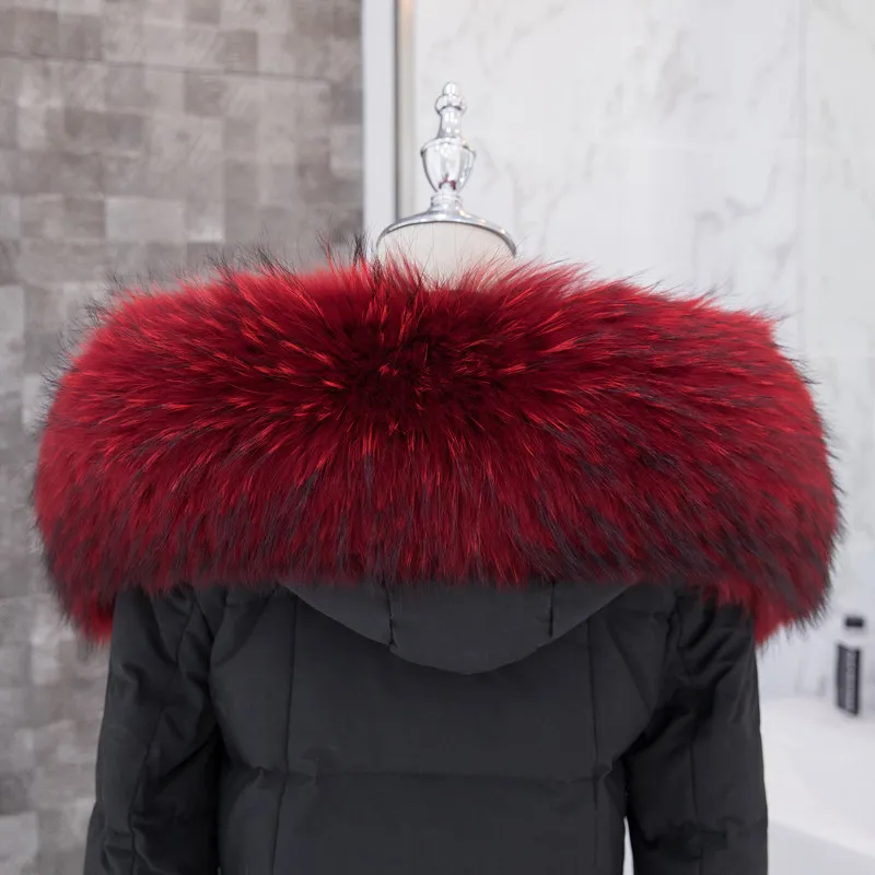 ZDFURS* Роскошный шейный теплый меховой шарф для пальто зимой натуральный мех енота меховой воротник шарф для меховая Парка женская шаль обертывания - Цвет: wine