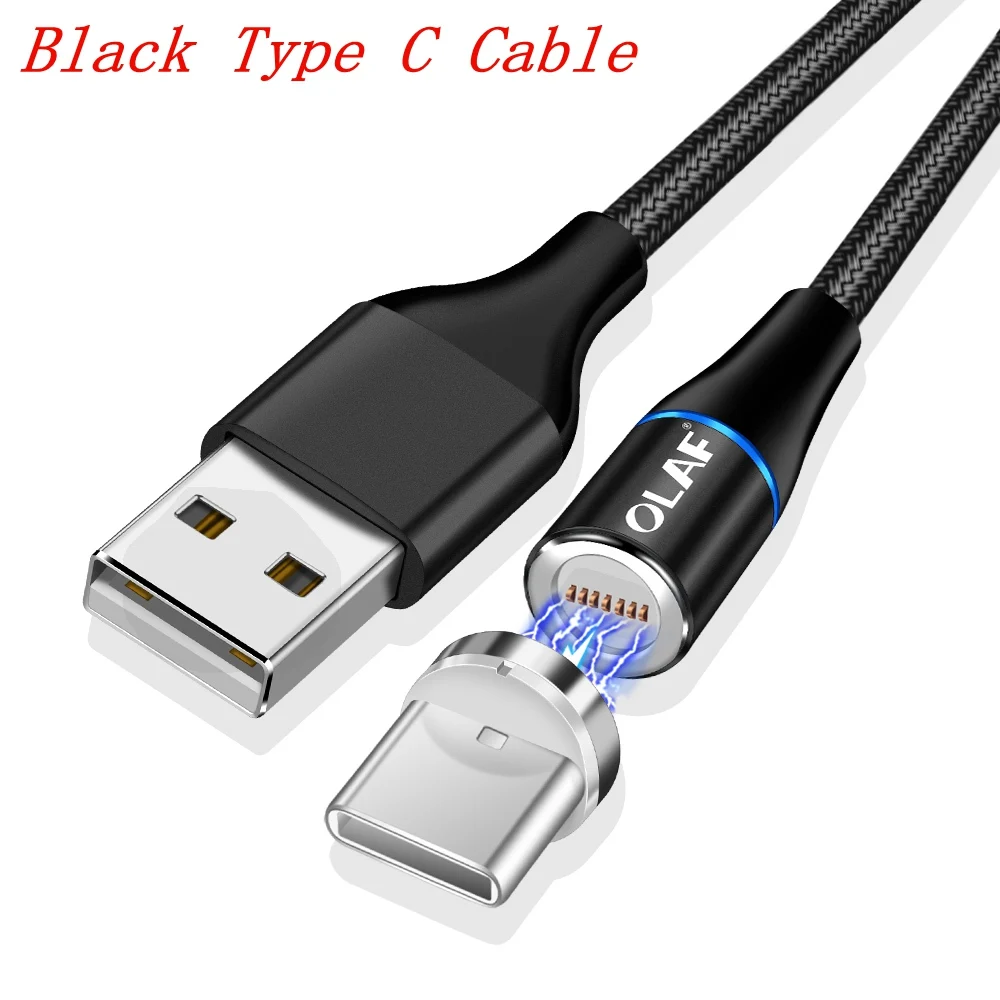 black type c cable Магнитный зарядный кабель OLAF Quick Charge 3,0 Micro usb type C 3A Быстрая зарядка Магнитный кабель для iPhone huawei samsung Xiaomi LG - Цвет: black type c cable