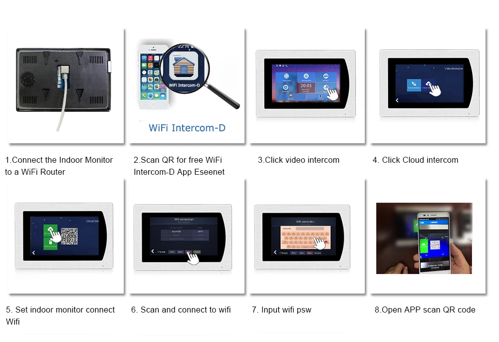 7 ''сенсорный экран wifi IP видео телефон двери видеодомофон дверной звонок квартира система контроля доступа Обнаружение движения Android/iOS