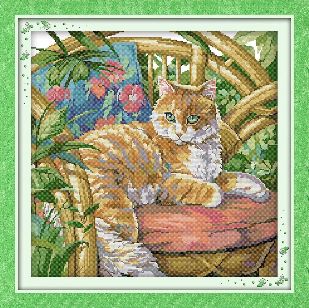 The cat on the chair cross stitch kit cute animal canvas Aida 14ct 11ct fabric cloth handmade embroidery DIY needlework yyqq | Дом и сад