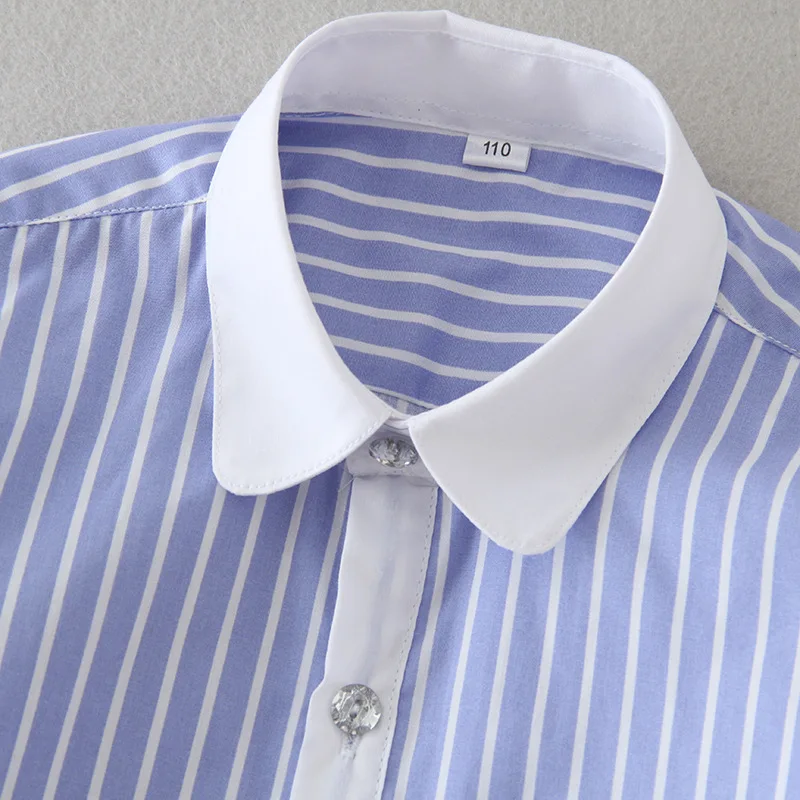 Рубашки в синюю и белую полоску для девочек детская блузка топ униформа - Фото №1