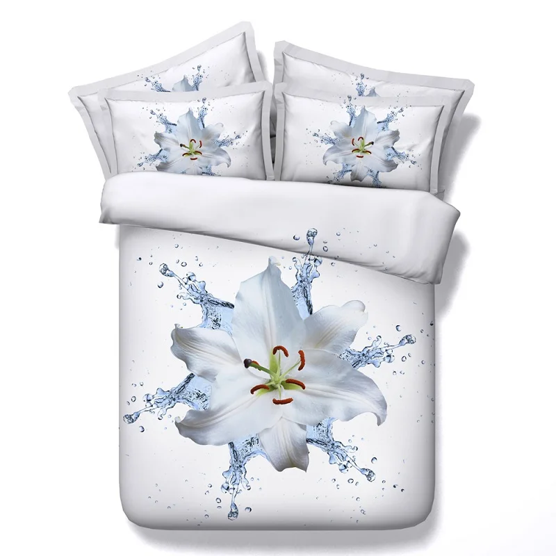 

3D White floral flower bedding set duvet cover sets bedspread bed in a bag sheet linen Cal king queen size twin bedsheet 4PCS