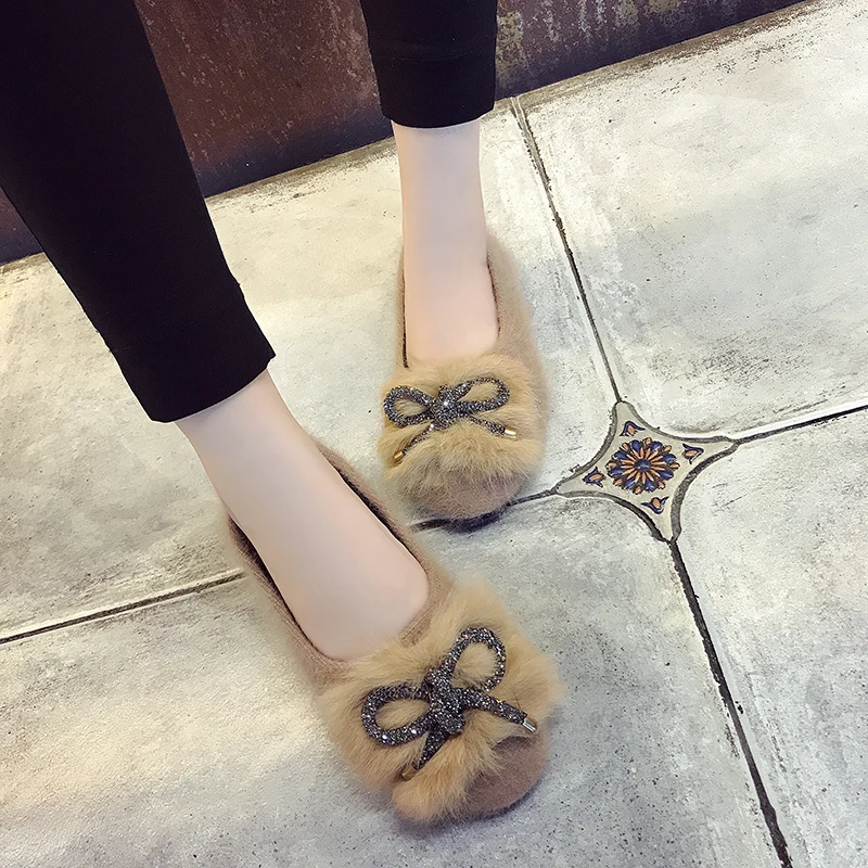 Size36-40 Новинка 2017 года пикантные Обувь на теплом меху женская обувь с
