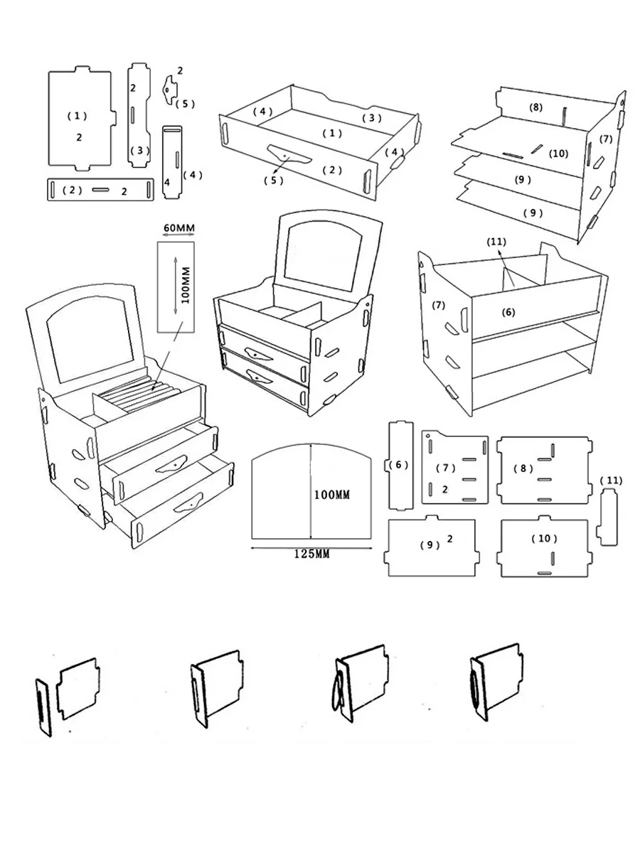 

1Pc Wooden Jewelry Box With Mirror Handmade DIY Organizer Necklace Earrings Bracelet Carring Cases Random Color ZY17