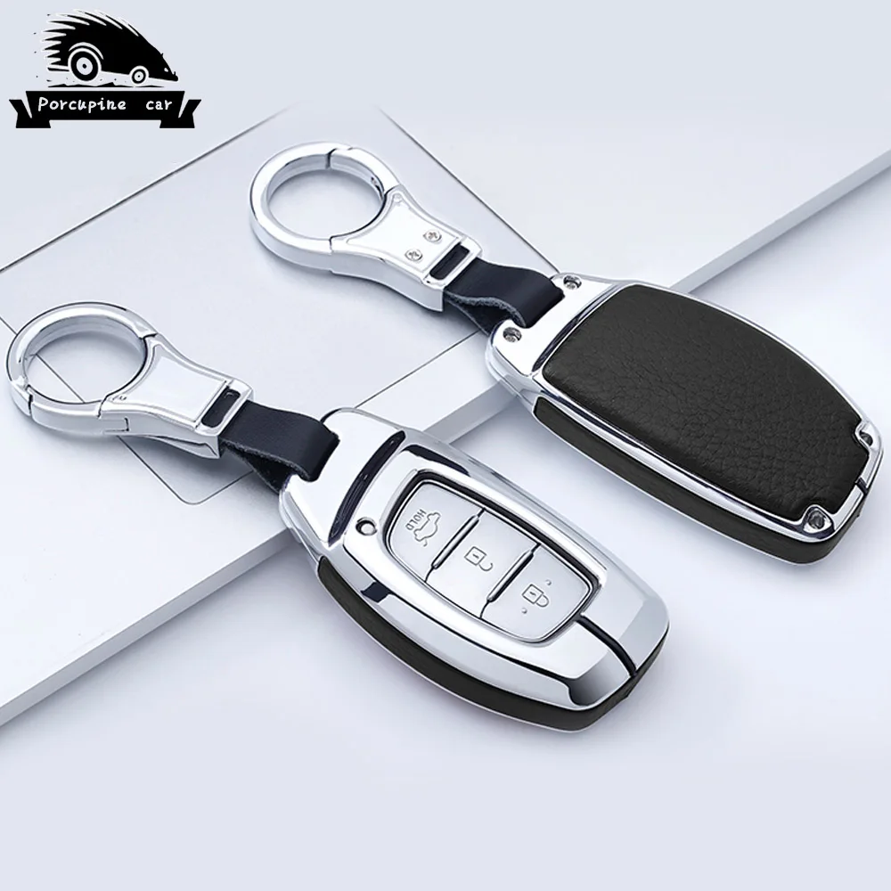 Silver black Цинковый сплав кожаный чехол для автомобильных ключей, чехол-ключница для hyundai Elantra Tucson Mistra Verna Sonata i10 i20 i30 IX25 IX35 умные клавиши - Название цвета: Silver black