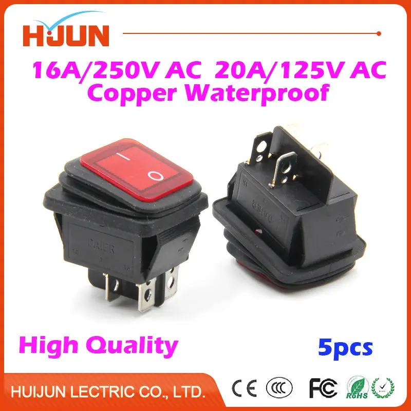 

5pcs 4Pin On-Off-On Copper Boat Rocker Switch Waterproof Cap Red Light 16A/250VAC 20A/125VAC Car Dash Dashboard Truck RV ATV