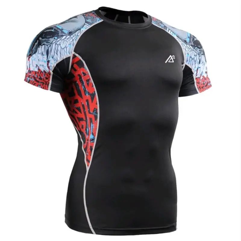 Мужские компрессионные футболки с принтом спортивные топы для бега велоспорта