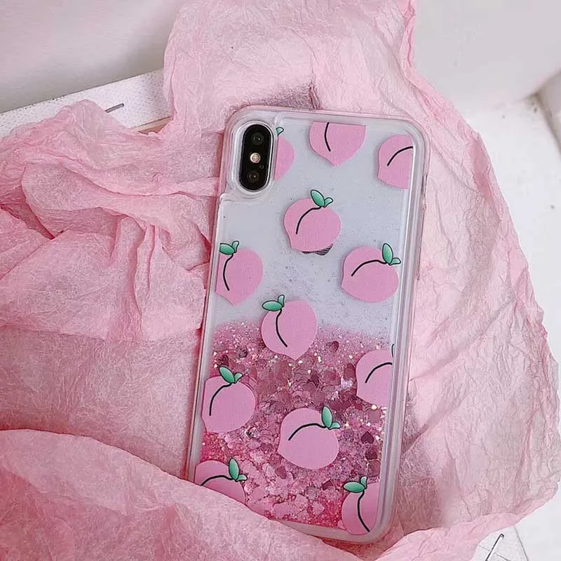 Kerzzil Розовый Блестящий Жидкий чехол для iPhone X 8 7 Plus милый персиковый 6 6S Жесткий