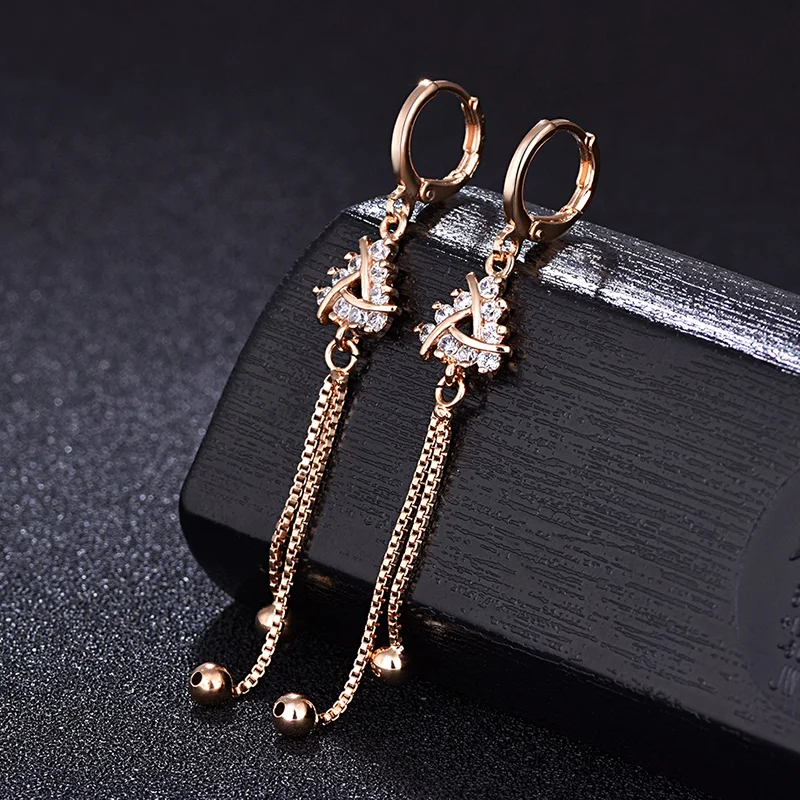 Треугольные серьги с циркониевым покрытием две цепочки бусы кулон ювелирные