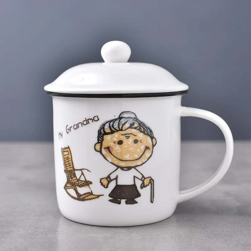 Retro Nostalgic Coffee Cup Enamel color Ceramic Mugs Tea Milk Mug with Lid water bottle Elder Portable Drinkware Lovers Gift | Дом и сад