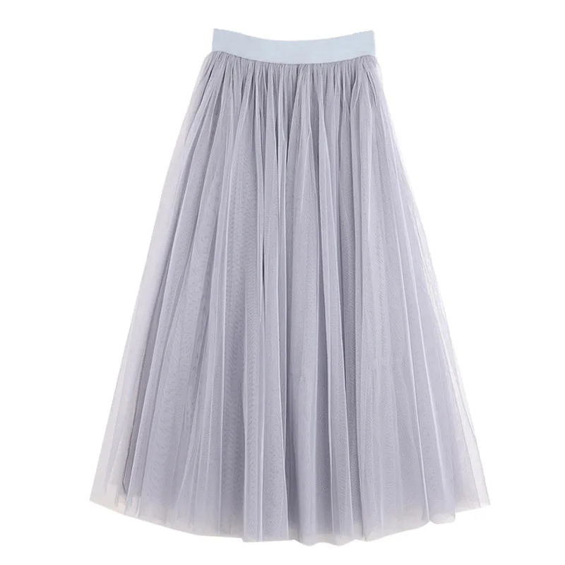 

New Three Layers Of Yarn Women Skirts Summer Solid Mid-Calf Skirt Ball Gown Large Umbrella Princess Skirt Foe Female Lady