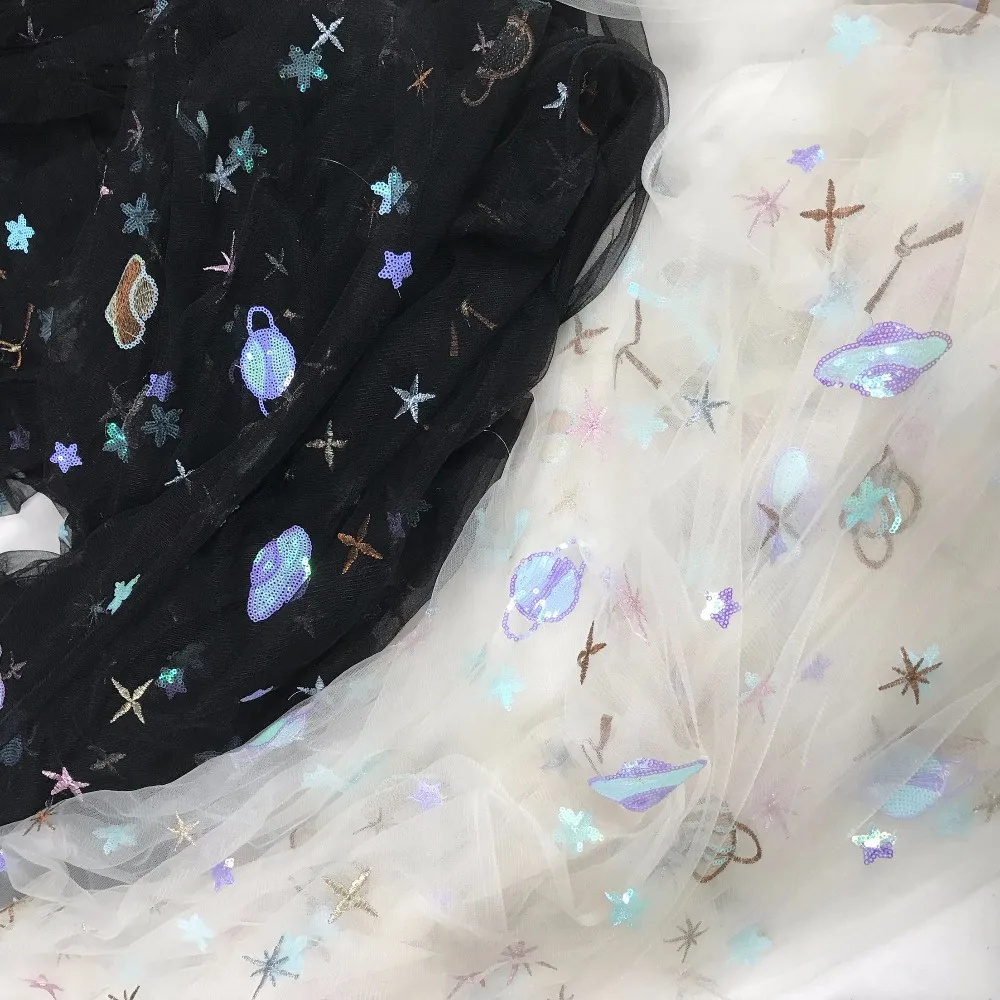 Галактика Звездные блестки сетки вышитые ткани одежда полупрозрачные блесток