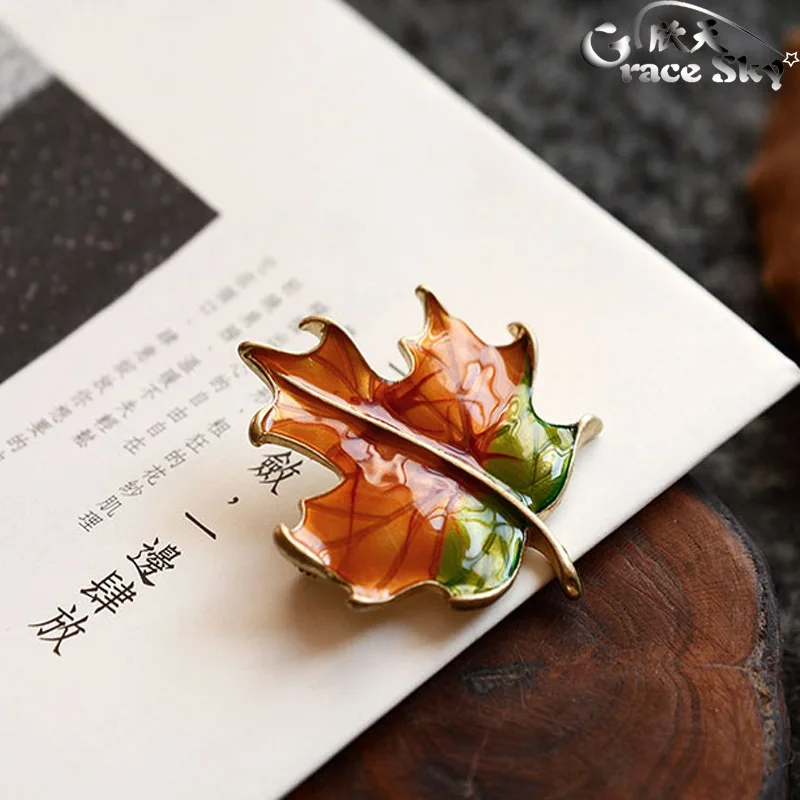 2018 Fashion Jewelry Enamel Pin Metal Mapel Leaf Brooch Hijab Broches Vintage Safety Wedding Brooches For Women | Украшения и