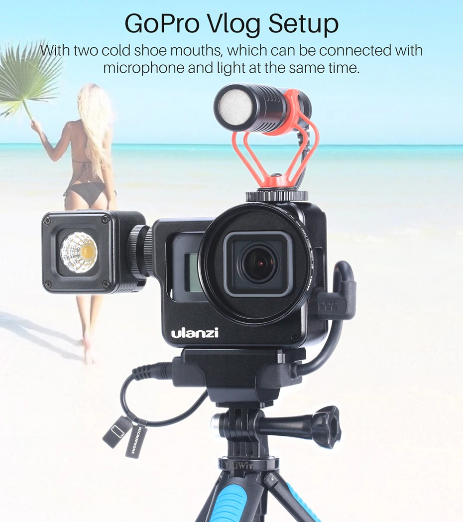 Чехол ULANZI V2 V3 Pro Vlog с металлической клеткой для Gopro 7 6 5 Vlogging, чехол с 52 мм фильтром для объектива, адаптер для микрофона, чехол для холодного башмака для микрофона