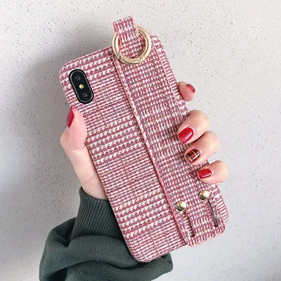pink GlamPhone чехол розовый клетчатый тканевый ремешок чехол для телефона для iPhone XS Max XR XS 8 8plus 7 7plus 6/6S Plus мягкая задняя крышка из ТПУ - Цвет: pink