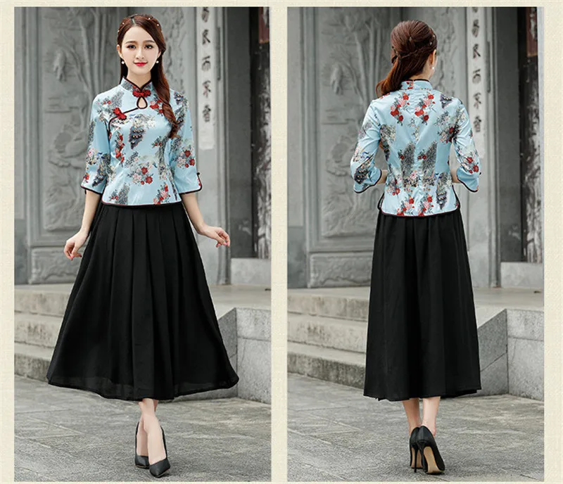 Весенняя и Летняя шелковая блуза Cheongsam, улучшенный винтажный традиционный костюм Tang, топы, женская Китайская одежда