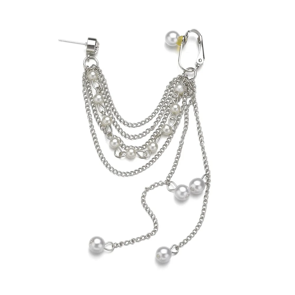 Серьги-клипсы женские длинные с искусственным жемчугом 1 шт. | Украшения и