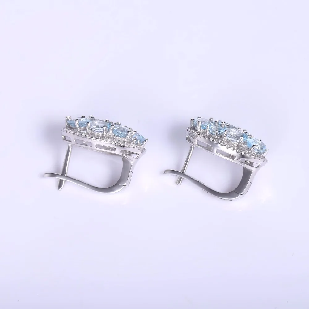 Серьги клипсы женские из серебра 925 пробы с натуральным голубым
