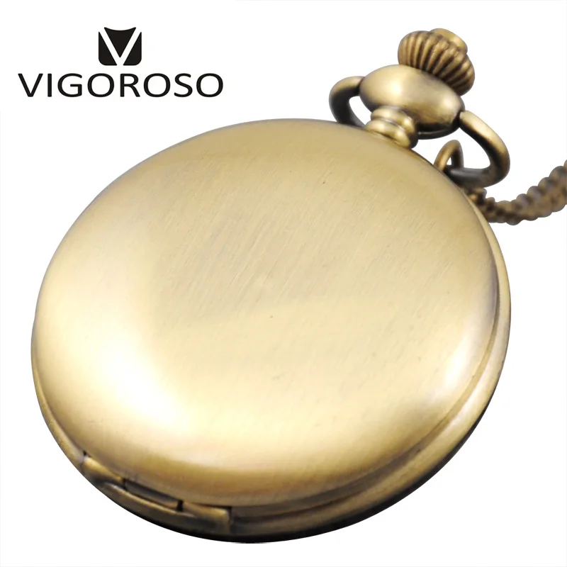 VIGOROSO, арабские цифры, кварцевые карманные часы, белый циферблат, мужские часы, Лидирующий бренд, винтажный стиль, серебристый цвет, женский подарок - Цвет: Brozne