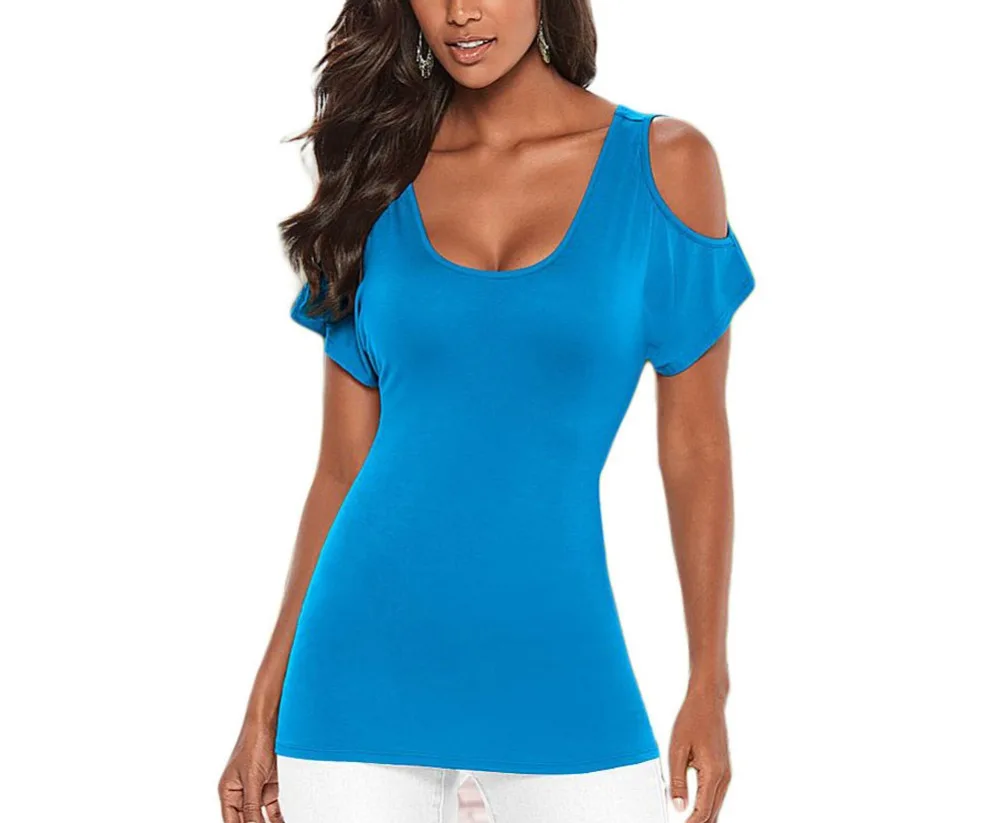 FGirl Для женщин футболка укороченный Топ Ruched открытой спиной Cold Shoulder Top Футболки