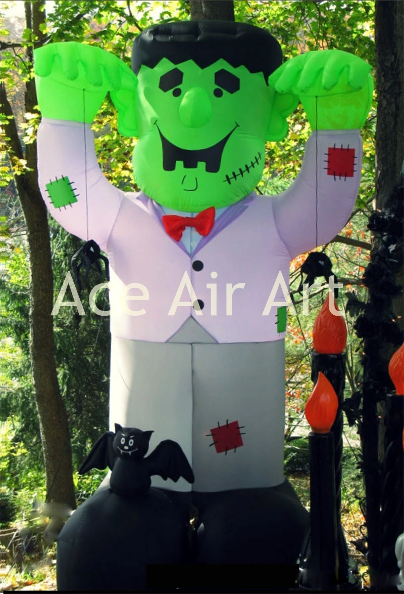 特別なオファー インフレータブルハロウィンストリート装飾インフレータブルフランケンシュタインキャッチクモ緑と顔