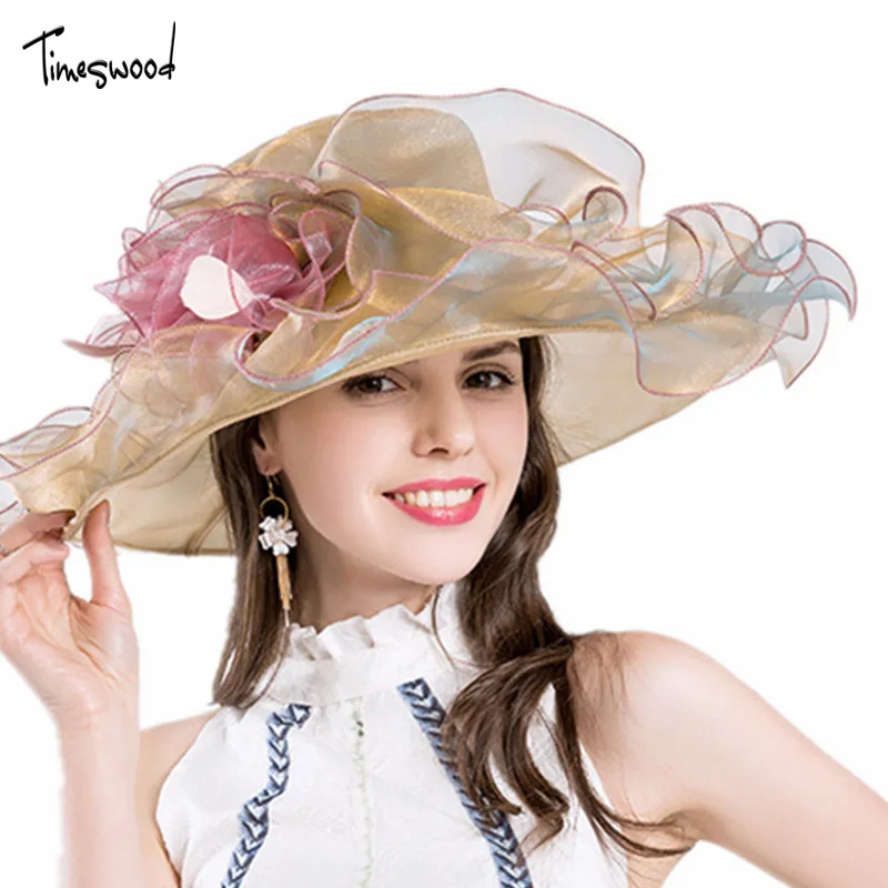 [TIMESWOOD] 2017 новые шелковые цветочные солнечные шляпы мягкие прозрачные летние