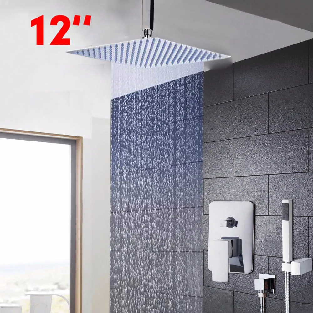 12 Inch Led shower KEMAIDI светодиодный " 12" 16 дюймов Поворотная душевая головка для ванны душевой кран Набор хромированная отделка Водопад Дождь Душевой набор смесители для душа - Цвет: 12 Inch Led shower