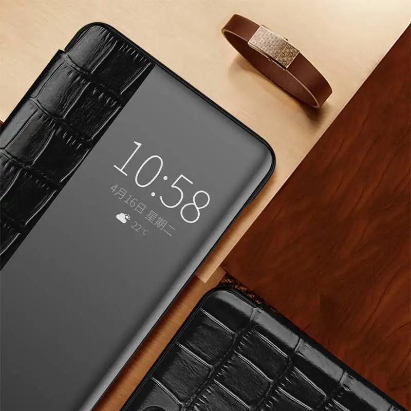 Чехол из натуральной кожи для Huawei P30 Pro чехол Wakeup Window View умный чехлы