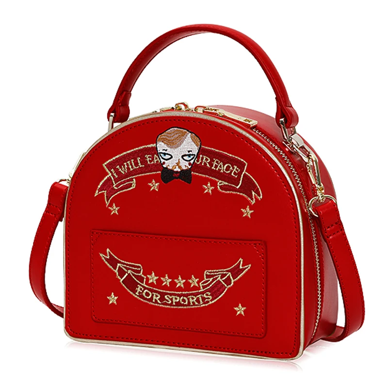 

Women Leather Embroidery Handbags Girl Shoulder Bags Messenger Bag Female Tote Braccialini Style Handicraft Art Cartoon Mustache